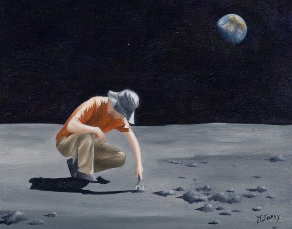 Idiotic Gardener Cheerily Planting Flowers On The Moon by Mark Sheeky