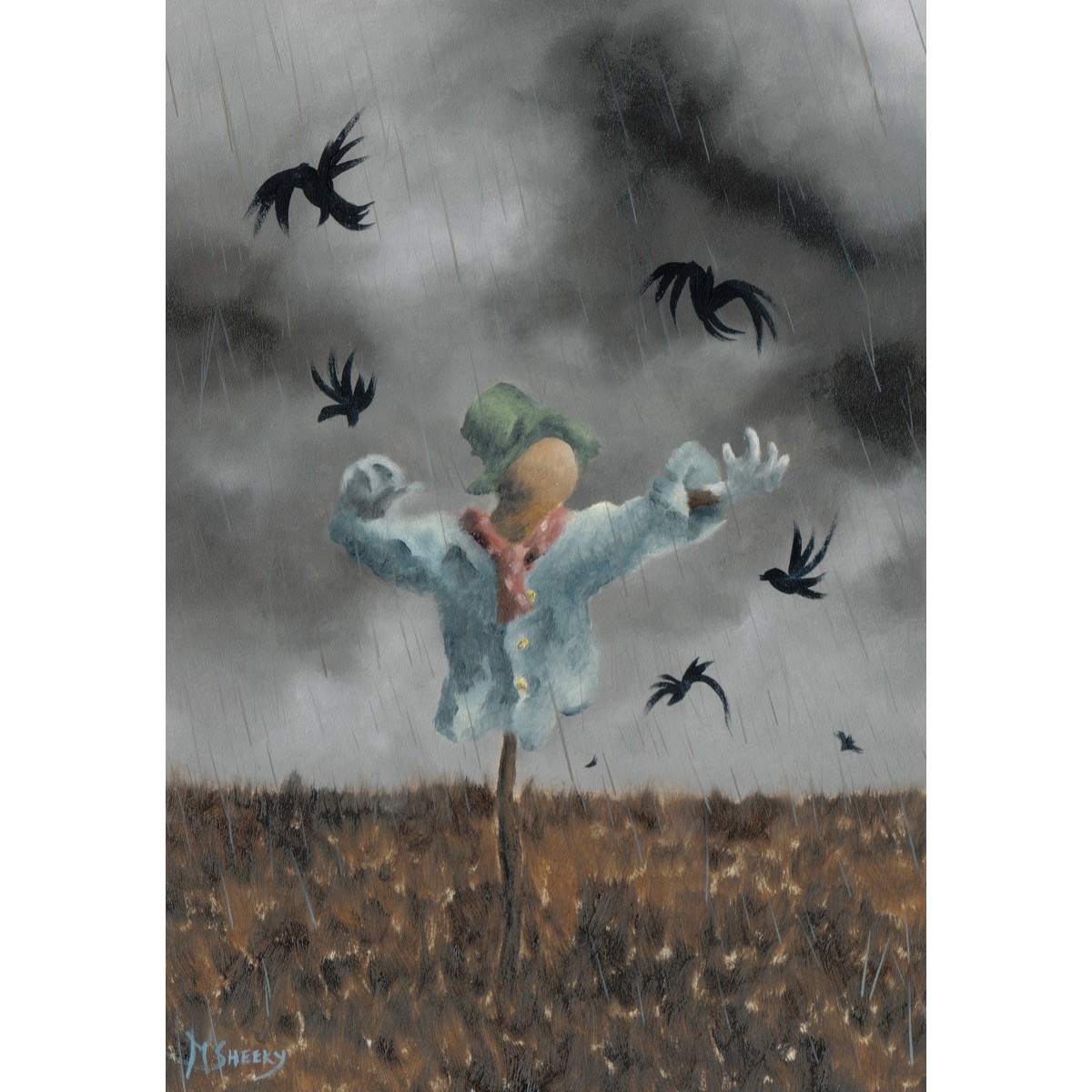 Starving Scarecrow Having The Last Of His Corn Taken By Crows by Mark Sheeky