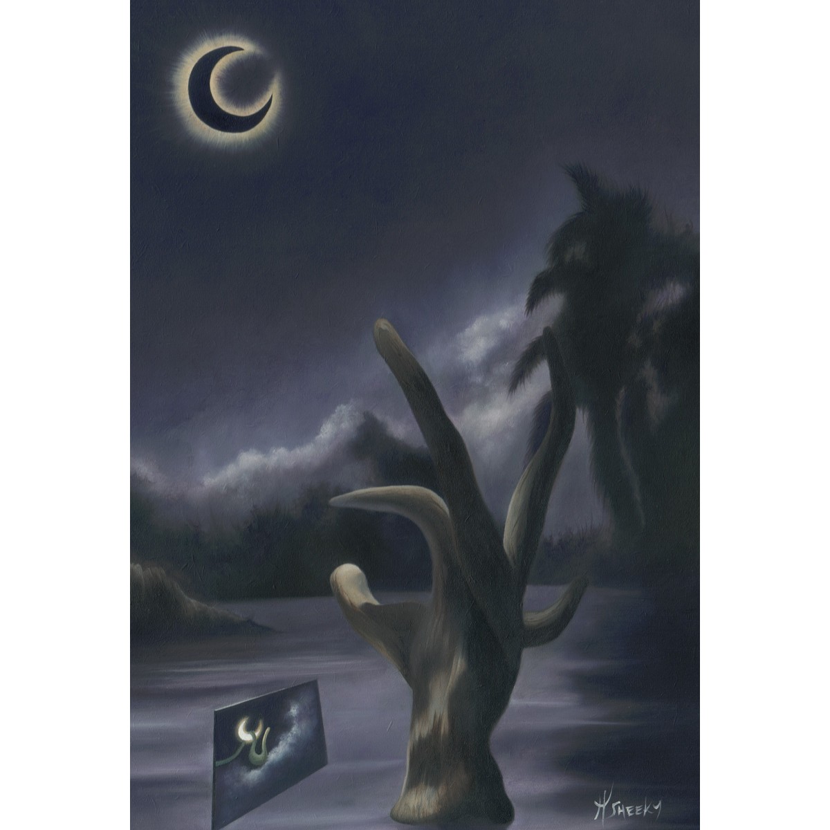 Plant Reaching For A Black Moon by Mark Sheeky